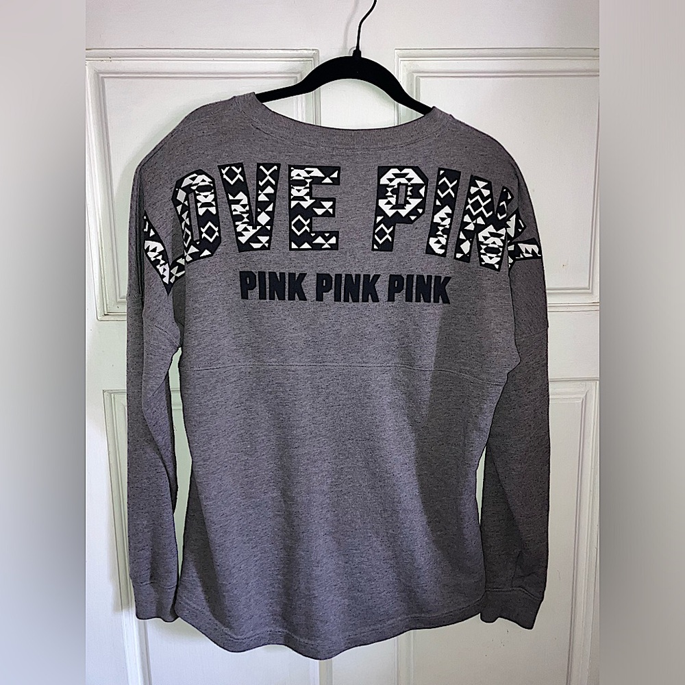 Victoria’s Secret PINK Gray Tribal Geometrical Logo Oversized Pullover Small